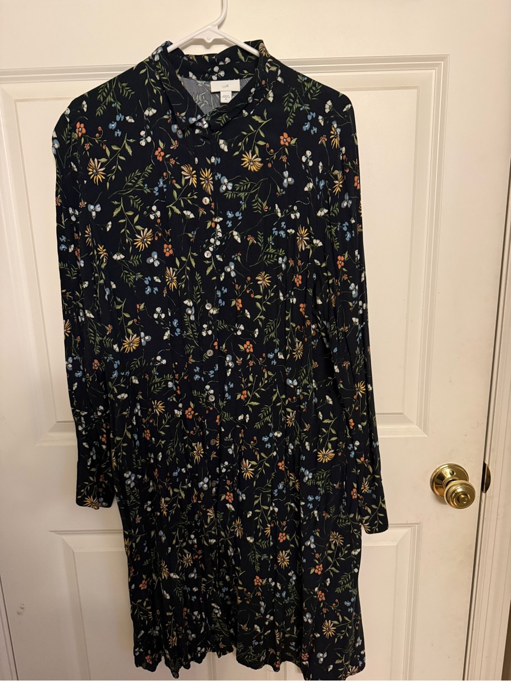 J.Jill Navy Wildflower Floral Midi Shirt Dress - Size XL